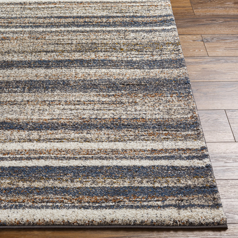 Dunigan Striped Machine Woven Polypropylene Area Rug in Slate/Blue/Rust, Rectangle 8'10" x 12'1"