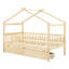 Lit simple avec tiroirs de rangement en bois de pin massif, couleur naturelle, spacieux, têtes de lit incluses et confortable