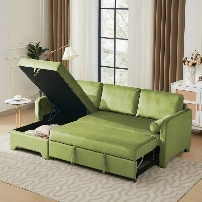 Canapé-lit 90,5 po en velours, Vert