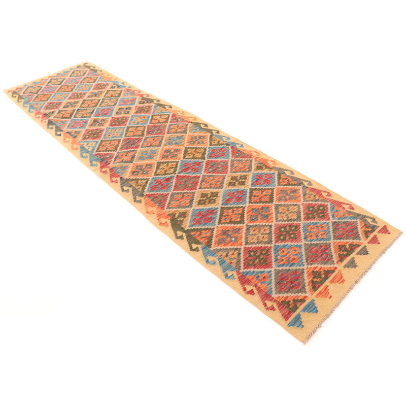Runner Geometric Wool Hand Woven 82cm X 292cm Area Rug