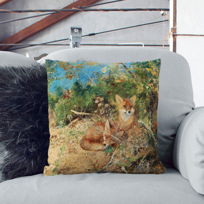Fox Cubs Scatter Cushion, Black, 40cm H x 40cm W x 15cm D