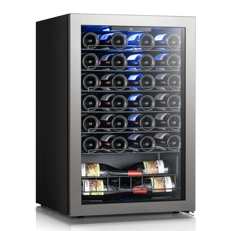 Réfrigérateur à vin pour 46 bouteilles avec porte réversible Ca'lefort, tablettes réglables, refroidisseur à vin à contrôle de température précis de 37 à 65 ° F, système de refroidissement à compresseur, éclairage DEL à 3 couleurs, réfrigérateur à vin à porte en verre à 2 couches, parfait pour la cuisine, la salle à manger, Bar personnel