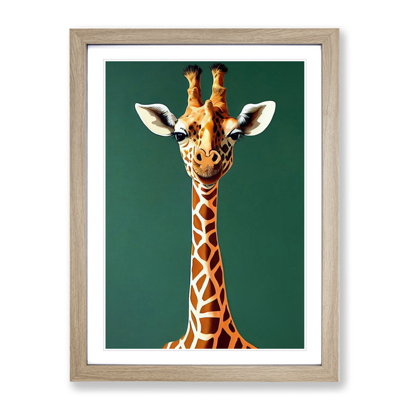 Contemporary Giraffe - Single Picture Frame Print, 46cm H x 34cm W x 2cm D, Oak