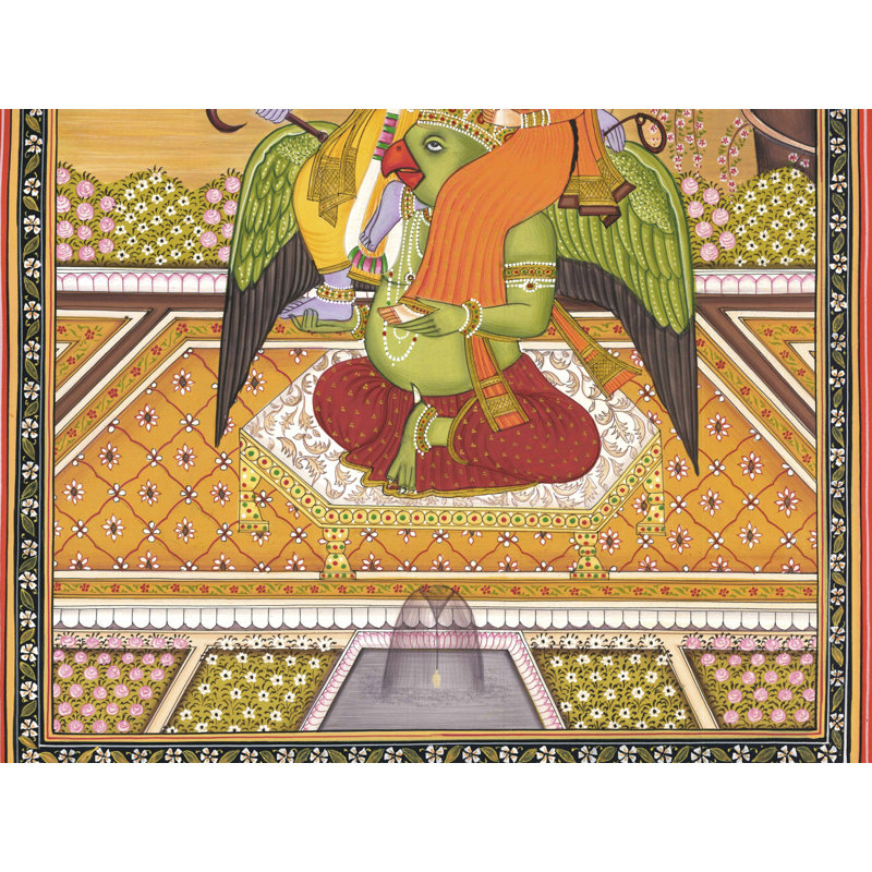 Aquarelle de Vishnu Lakshmi sur Garuda, fabriqué à la main, peinture à l'aquarelle - art divin traditionnel par des divinités indiennes sur papier fait à la main H 16 po x l 12 po