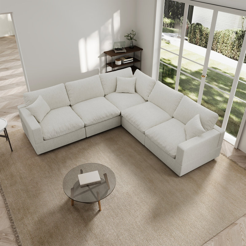 Canapé modulaire pour canapé de salon Ovaish 95,4 po, canapé Cloud, canapé modulaire en forme de L, Mélange de lin crème