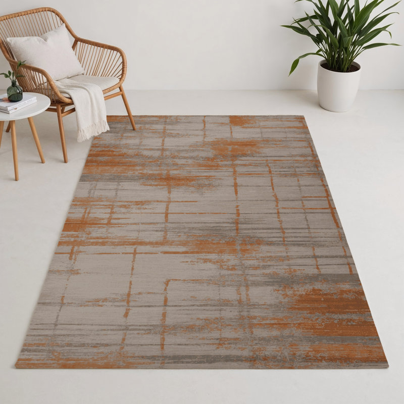 Tapis gris abstrait intérieur et extérieur, Rectangulaire 3 pi x 5 pi