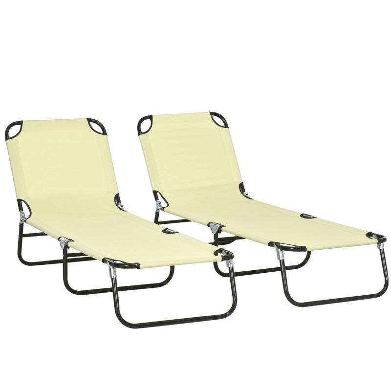 2 Piece Folding Chaise Lounge Pool Chairs, Outdoor Sun Tanning Chairs With 5-Level Reclining Back, Steel Frame For Beach, Yard, Patio