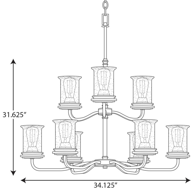Lustre classique 9 lumières ombrées Nedmond, Nickel brossé
