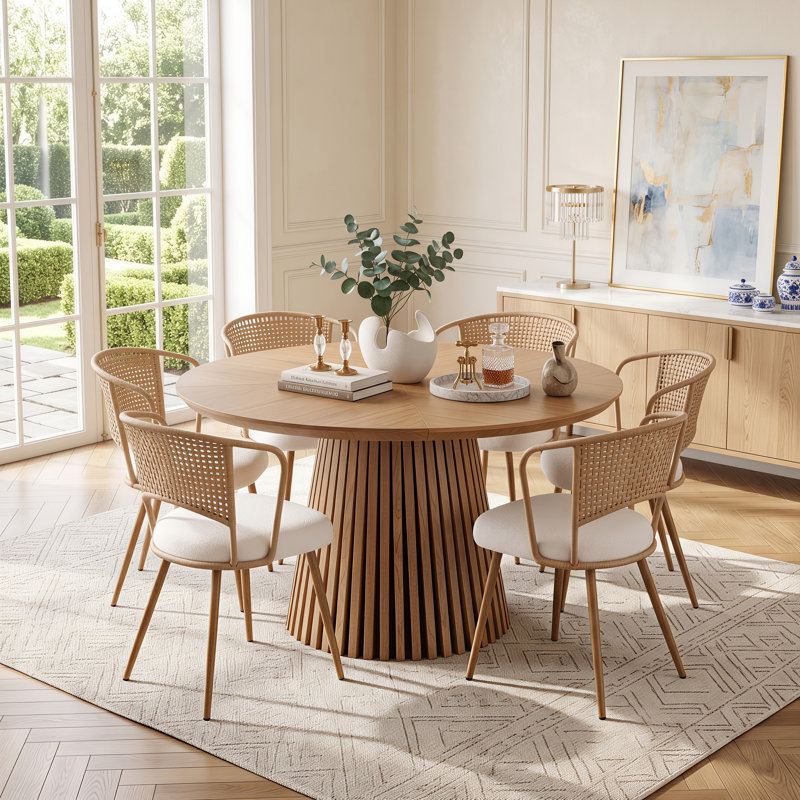 Ensemble de table de salle à manger 7 pièces avec chaises rembourrées en rotin, 7 pièces : table, 6 chaises
