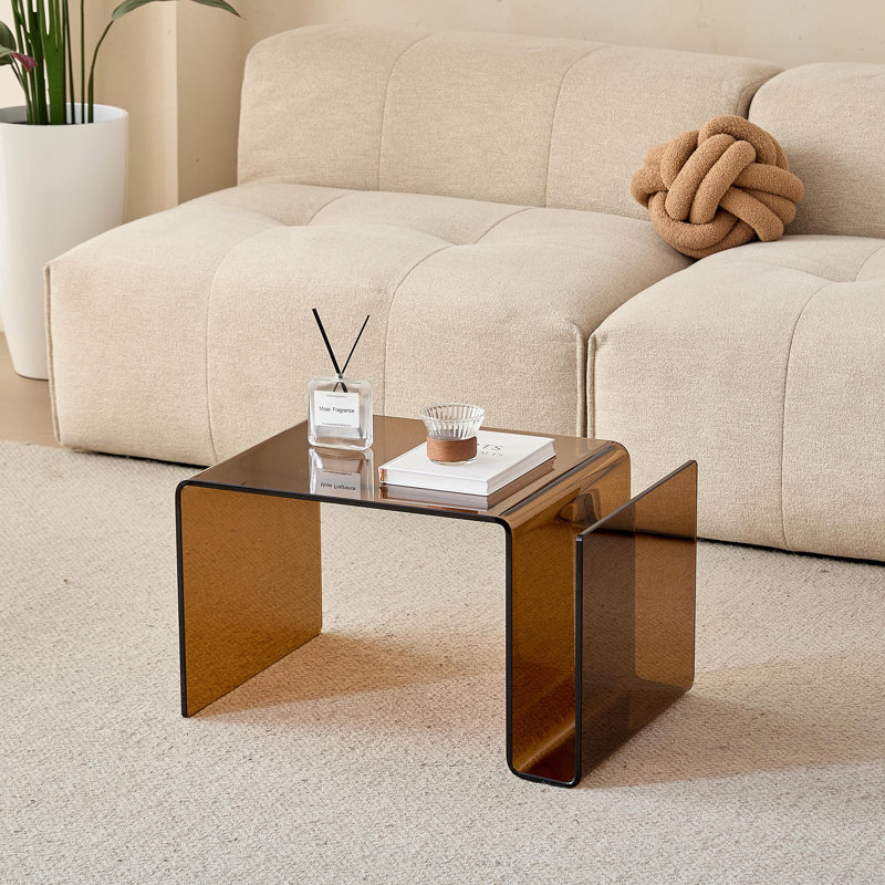 Glass Nightstand,side Table,s-shaped End Table For Living Room,bedside Table For Bedroom, Transparent Brown