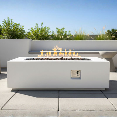 60in Outdoor Propane Fire Pit Table, 60,000 BTU, White
