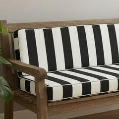 Stripe Custom Bench Cushion - Water Resistance, 2", White/Black, 31" W x 11" D