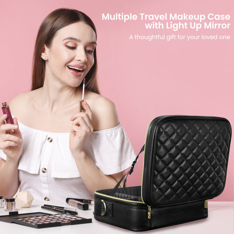 12” Portable Makeup Organizer Makeup Tool Case With Led Mirror