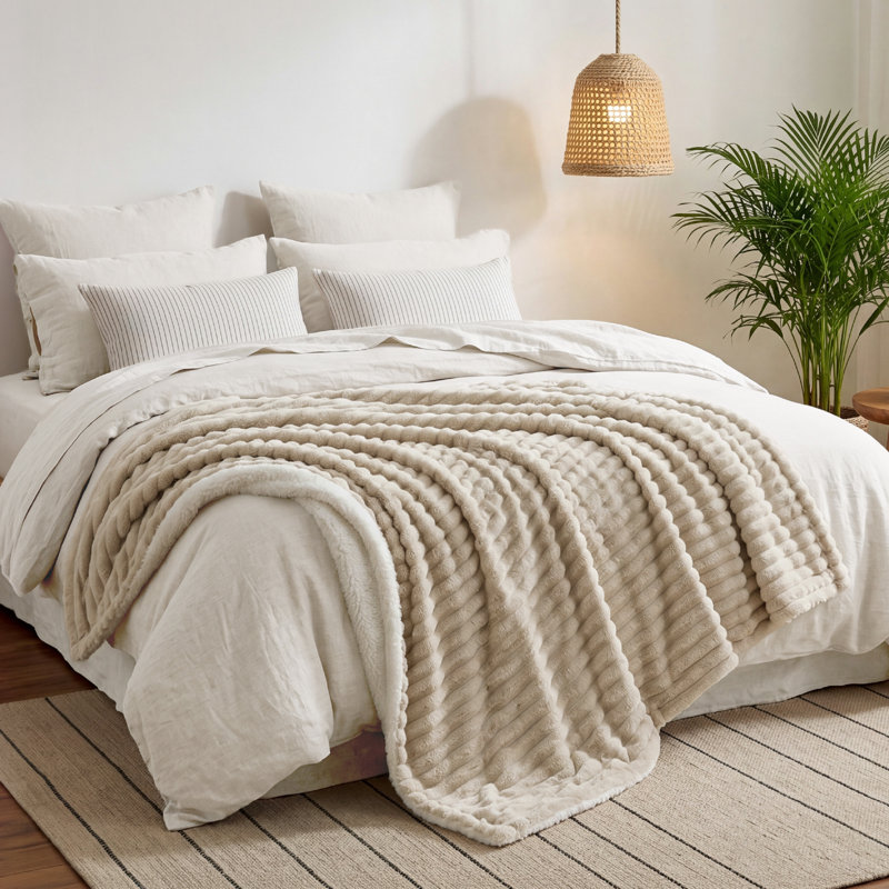 Couverture en polaire pour lit simple / simple TG de Bedure, Beige, Lit simple