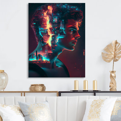 " Double Exposure Man Portrait Sci-Fi I " Graphic Art Print