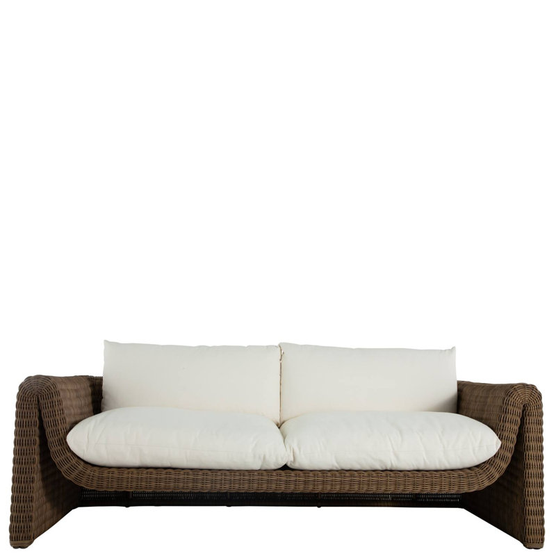 Como 90.75" Wide Outdoor Rectangle Patio Sofa with Cushions, No Welt, Linen Snow, Raffia