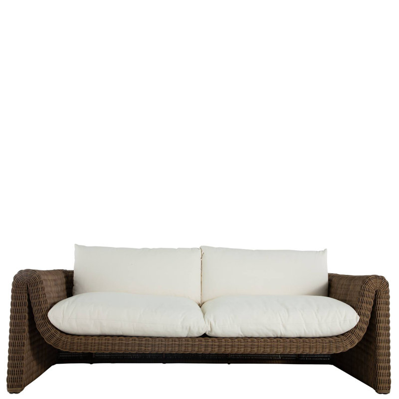 Como 90.75" Wide Outdoor Rectangle Patio Sofa with Cushions, Linen Snow, No Welt, Raffia