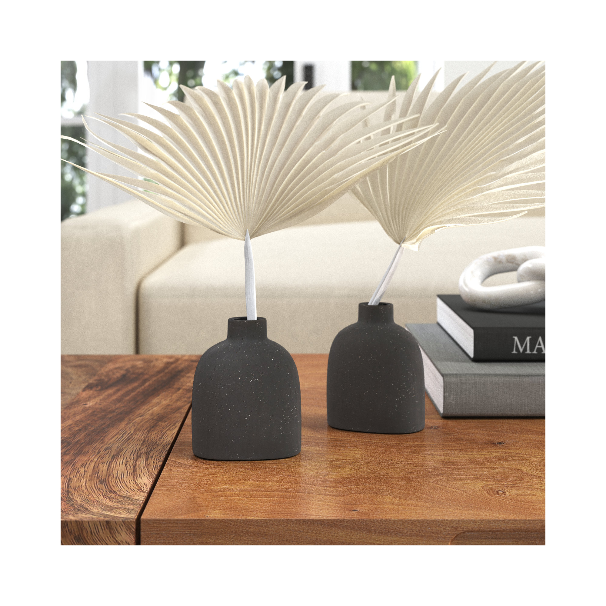 Abie Handmade Ceramic Table Vase, 4.25" H x 3.5" W x 2" D, Black