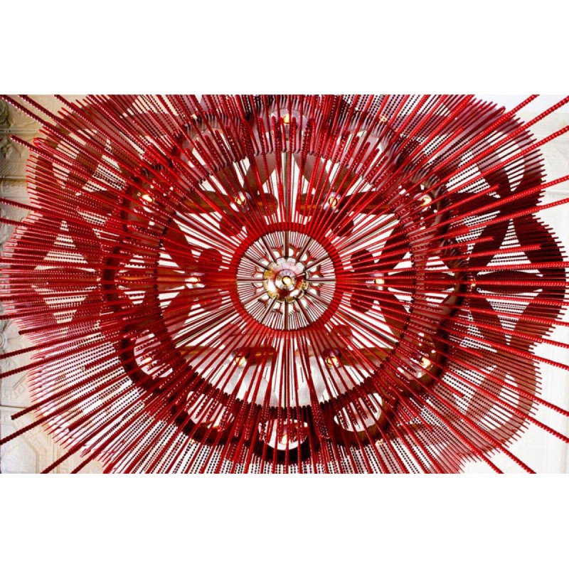 Lustre lumière fleur de vie, Or antique, Laiton brossé, 16 po de largeur x 20 po de hauteur