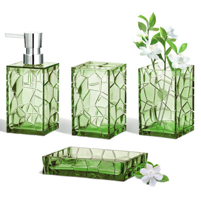 Bathroom Accessories Set, Sage Green Acrylic Bathroom Counter Set With Toothbrush Holder, Soap Dispenser, Tumbler, Soap Dish, Boho Modern Bathroom Accessories Decor, Ideal Gift Choice
