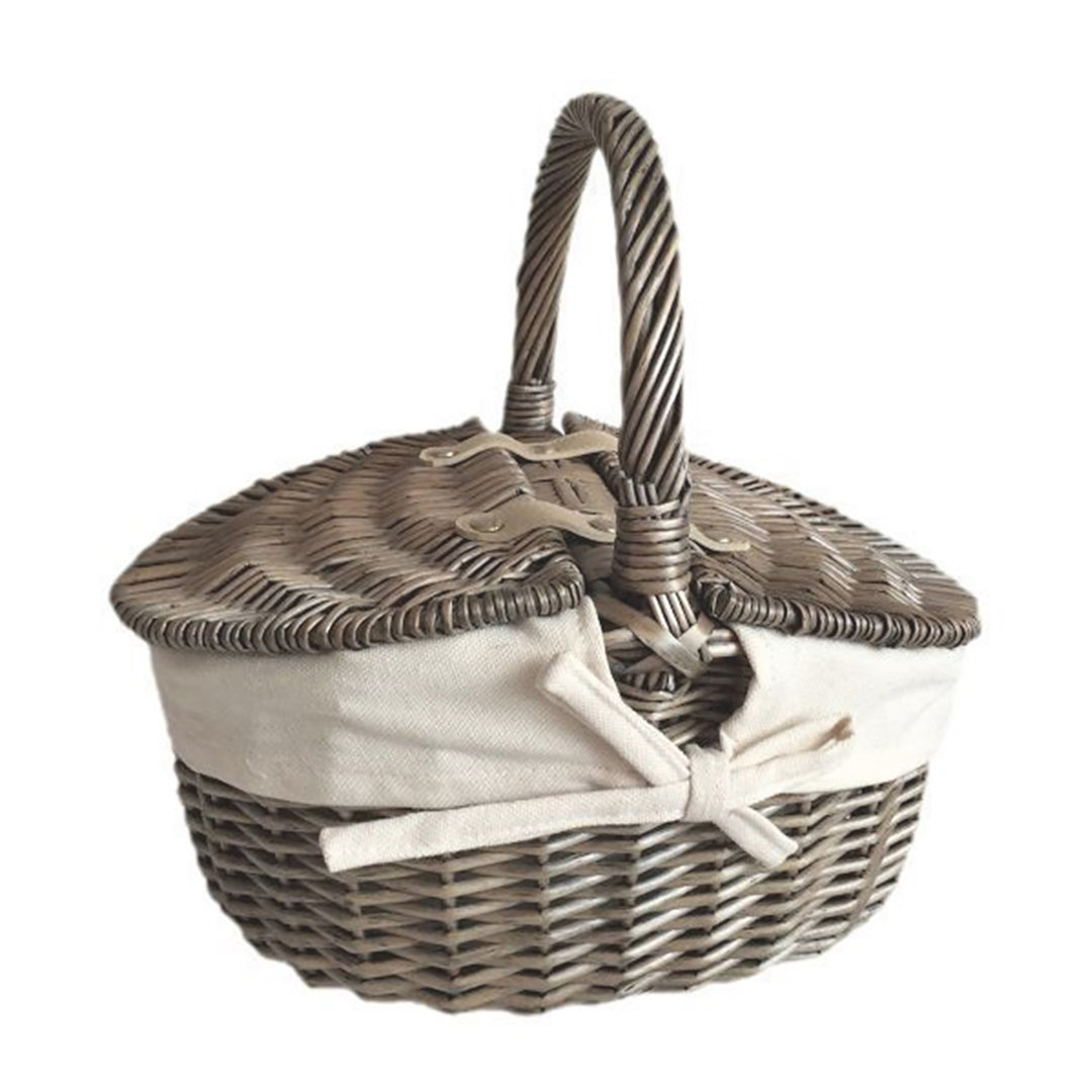 Small Double Lidded Oval Picnic Basket with Lining