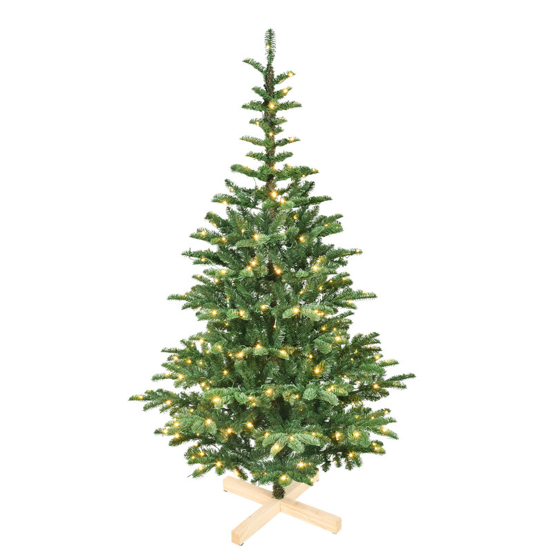 Arbre de Noël artificiel complet de 7 pi avec 400 lumières à DEL blanc chaud écoénergétiques, 941 pointes de branches réalistes, base en bois unique pour un décor des Fêtes, installation à la maison