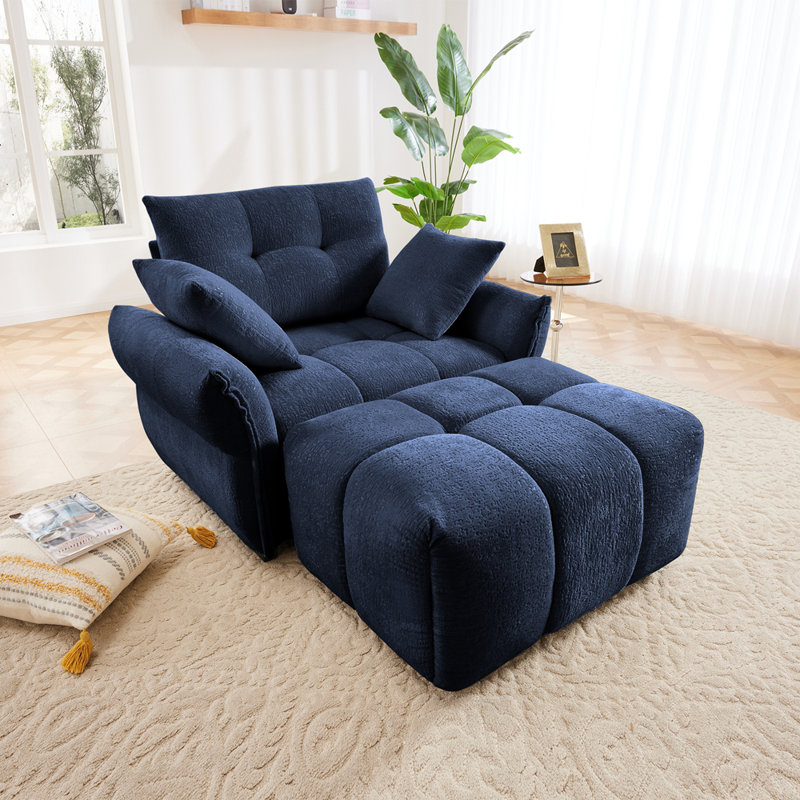 Canapé ergonomique à une place avec repose-pieds, Bleu