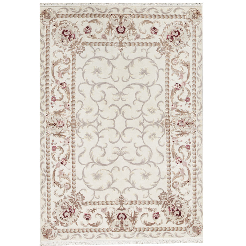 Hand-Knotted High-Quality Ivory Area Rug