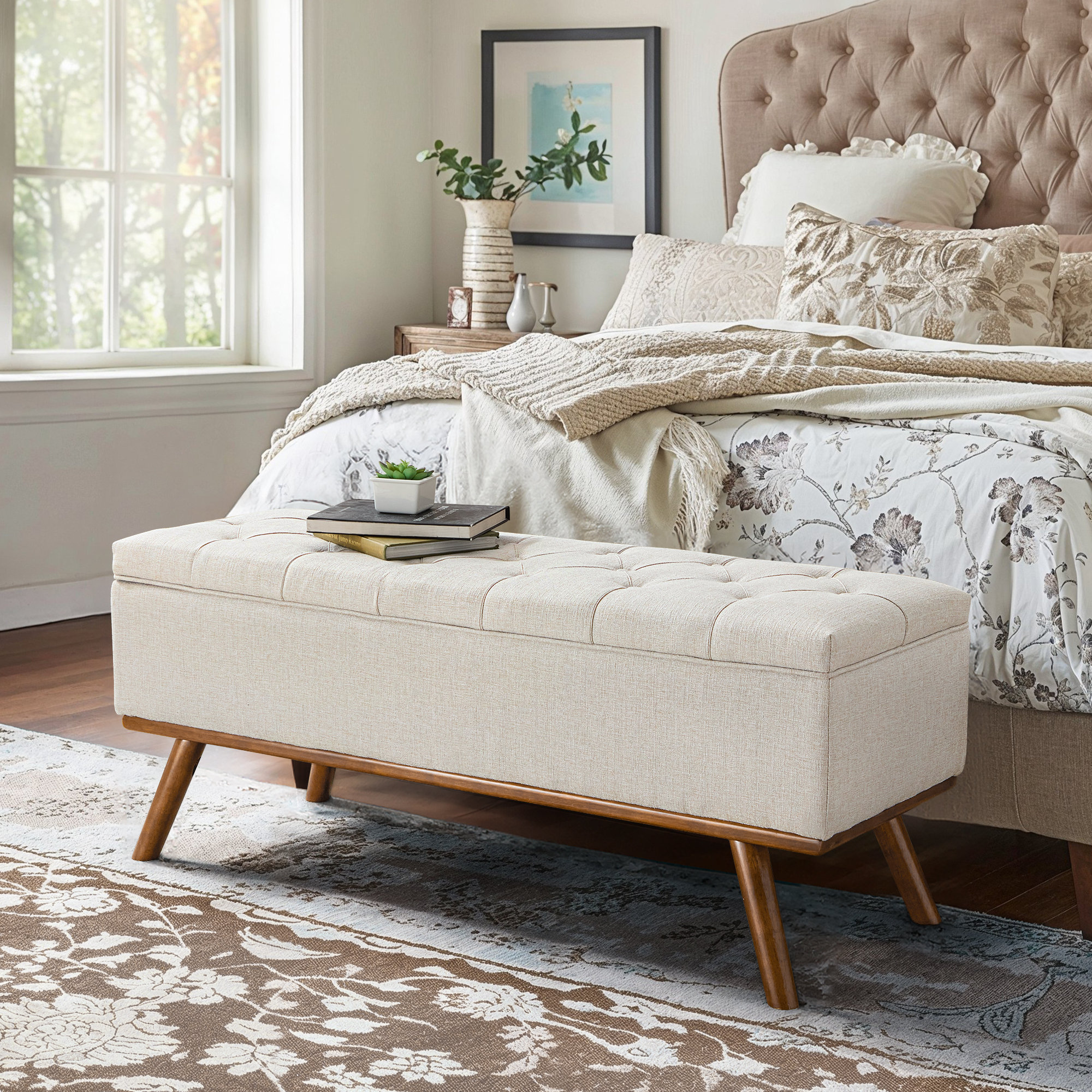George Oliver Leaysia Linen Upholstered Storage Bench | Wayfair