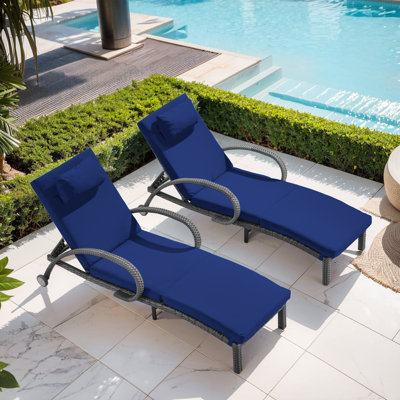 Outdoor Lounge Chairs Set Of 2,Adjustable 5-Position Outdoor Chaise Lounge With Armrests & Wheels For Poolside, Backyard, Deck by Winston Porter