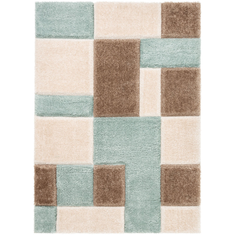 Tapis bleu / brun / crème en polypropylène à poils longs Katy-Joanne, Rectangle 7 pi 10 po x 9 pi 10 po