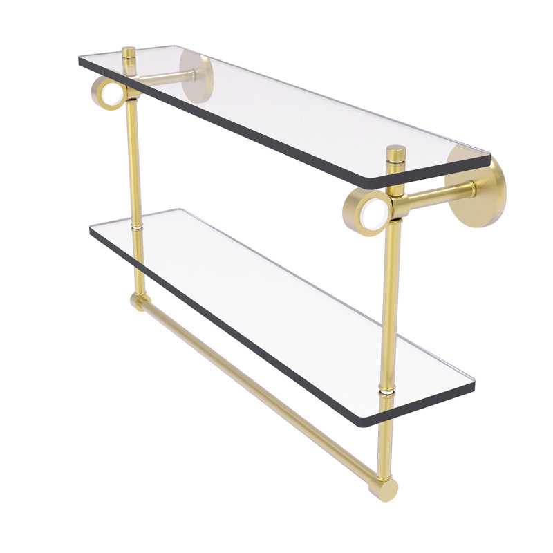 Tablette murale en verre double meuble-lavabo Margolis, H 12,8 po x l 22 po x p 5,6 po, Laiton satiné