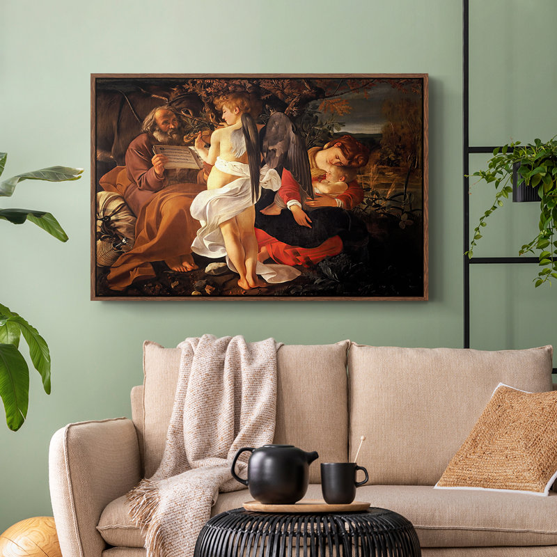 Reposez-vous sur la fuite en Égypte, v. 1597 - Toile tendue avec châssis Caravaggio, 24 po x 36 po, Noyer
