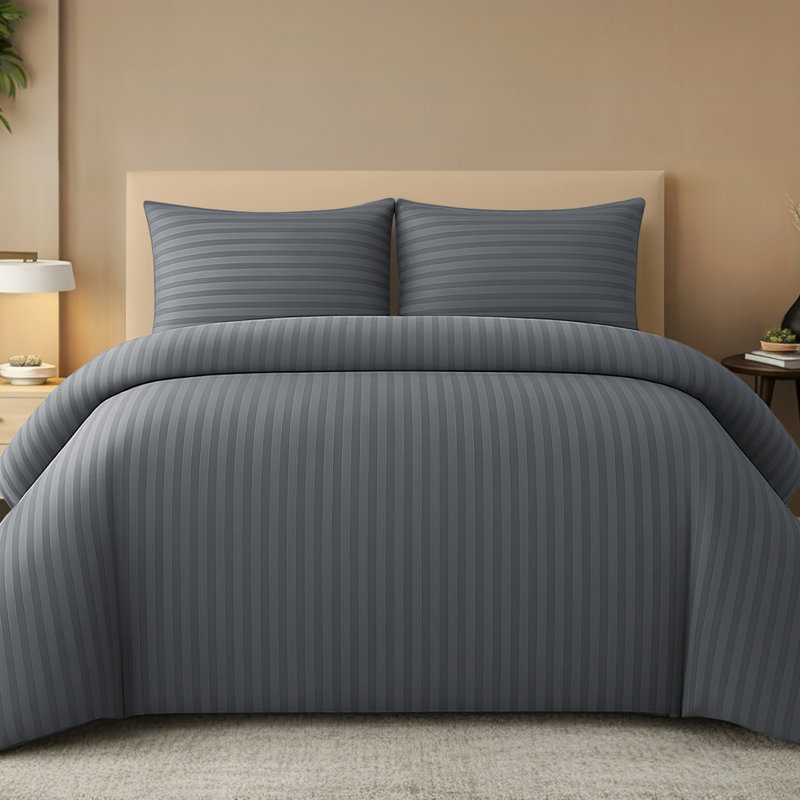 Premium Embossed Stripe Microfibre Duvet Cover Set Ultrasoft with Zipper Closure
