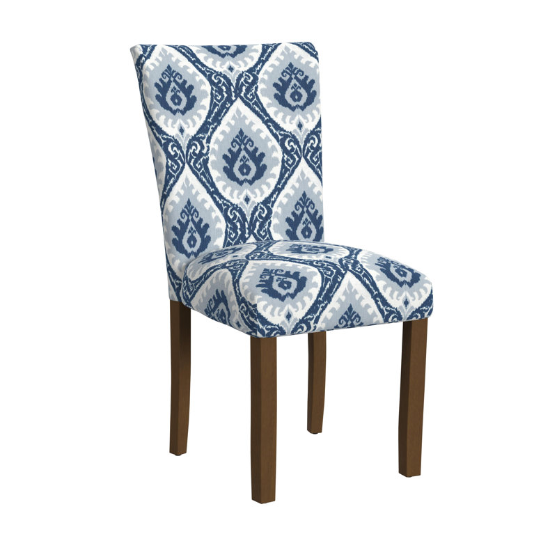 Neena Upholstered Parsons Dining Chairs, Blue Ikat Medallion/Mid-Tone Walnut