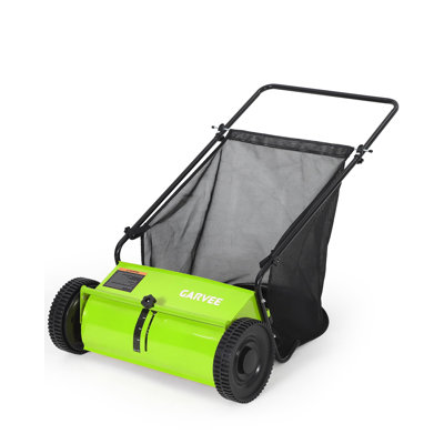 Heavy-Duty 26 in Push Lawn Sweeper - 7 Cu Ft Cart Bag - Spinning Brushes, Adjustable Brush Height - Manual Yard Leaf & Grass Collector - Green/Black
