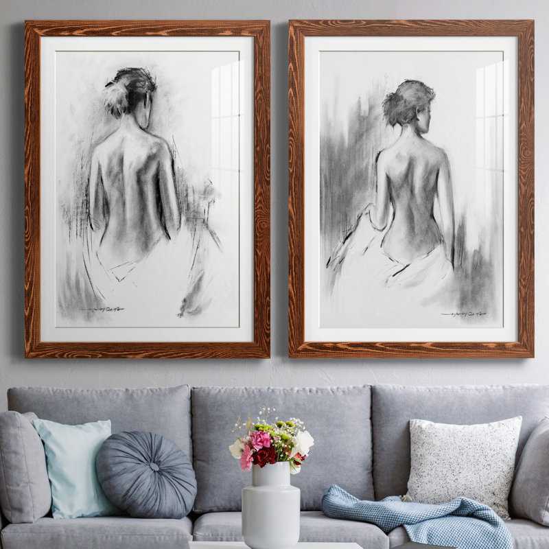 «Soft Silhouette III», ensemble de 2 reproductions d'art, H 44 po x l 31 po x P 1 po, Papier avec cadre érable, Blanc