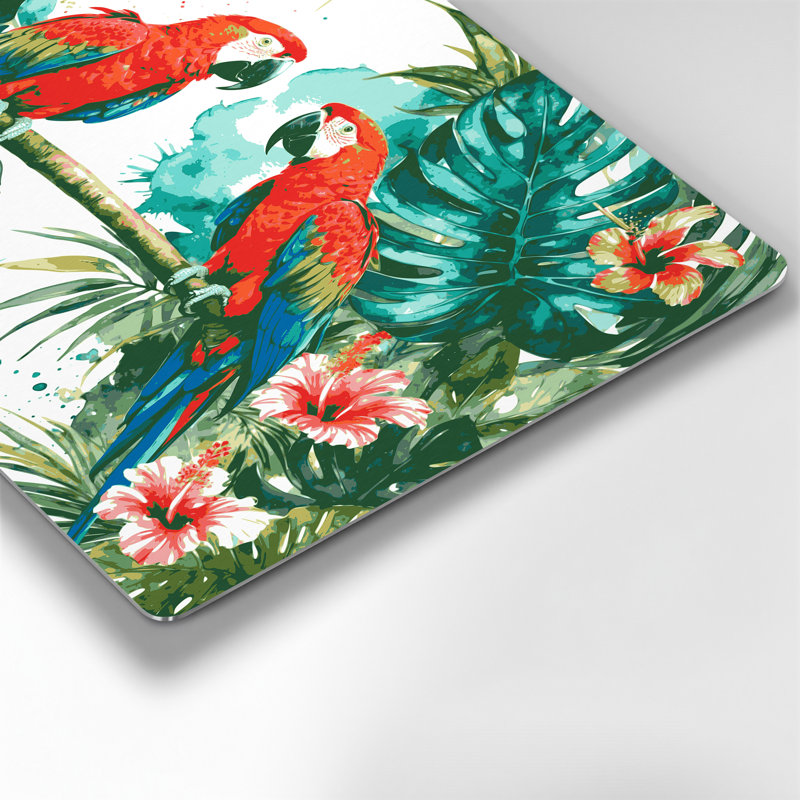 Art mural en métal hawaïen, vert perroquets, H 20 po x l 24 po