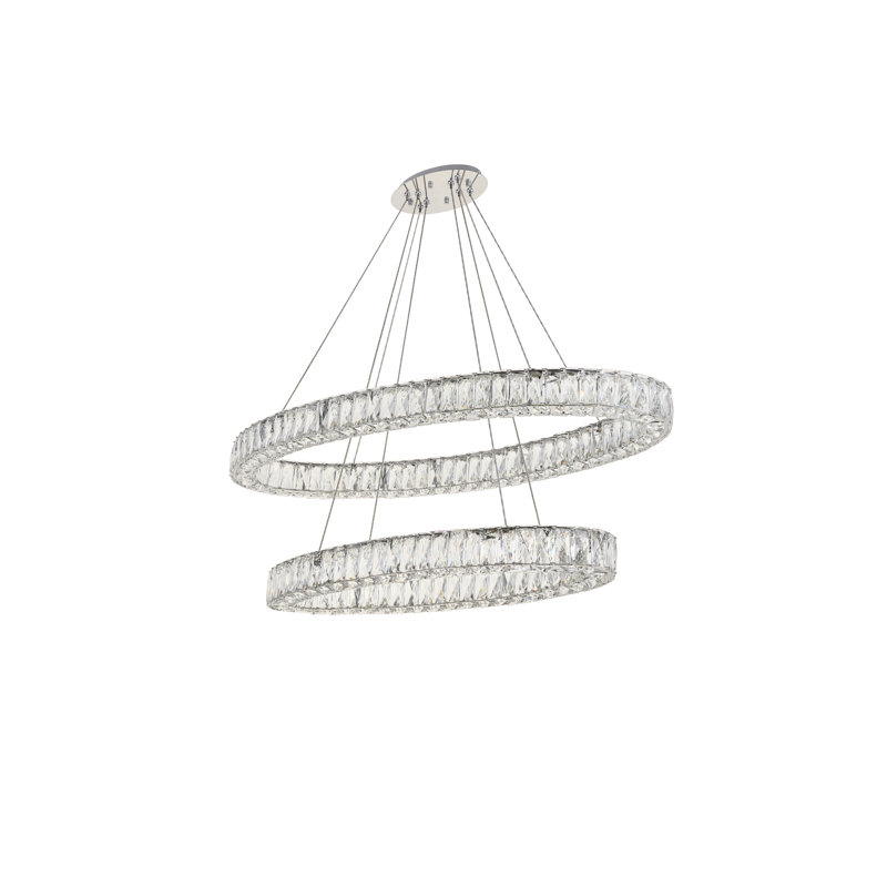 Lustre ovale en cristal 2 lumières Steveson, H 11 po x l 40 po x P 18,1 po, Chrome