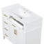 Meuble-lavabo de salle de bain avec lavabo, meuble-lavabo simple avec 4 tiroirs (1 tiroir rabattable), 2 portes et tablette ajustable, armoire en bois de pin et panneau de fibres à densité moyenne avec lavabo en céramique