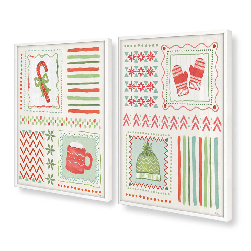 Cozy Winter Patchwork, ensemble de 2 reproductions d'art, 24 po x 18 po, Blanc opaque