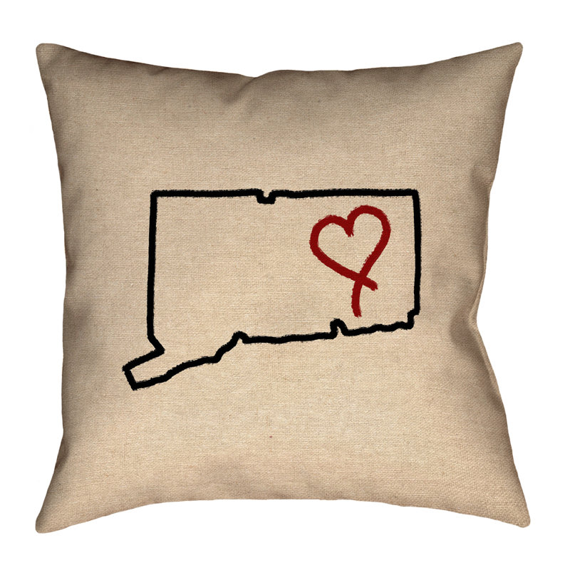 Coussin Austrinus Connecticut Love Outline, 18 po x 18 po, Polyester filé avec imprimé recto verso / Coussi
