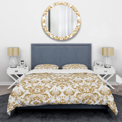 White And Gold Damask Damask Duvet Cover