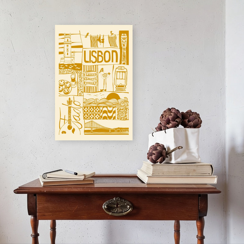Lisbon City Icons Traditional Abstract Bird Architecture City Wall Art Print 1 Piece Wrapped Canvas Wall Art