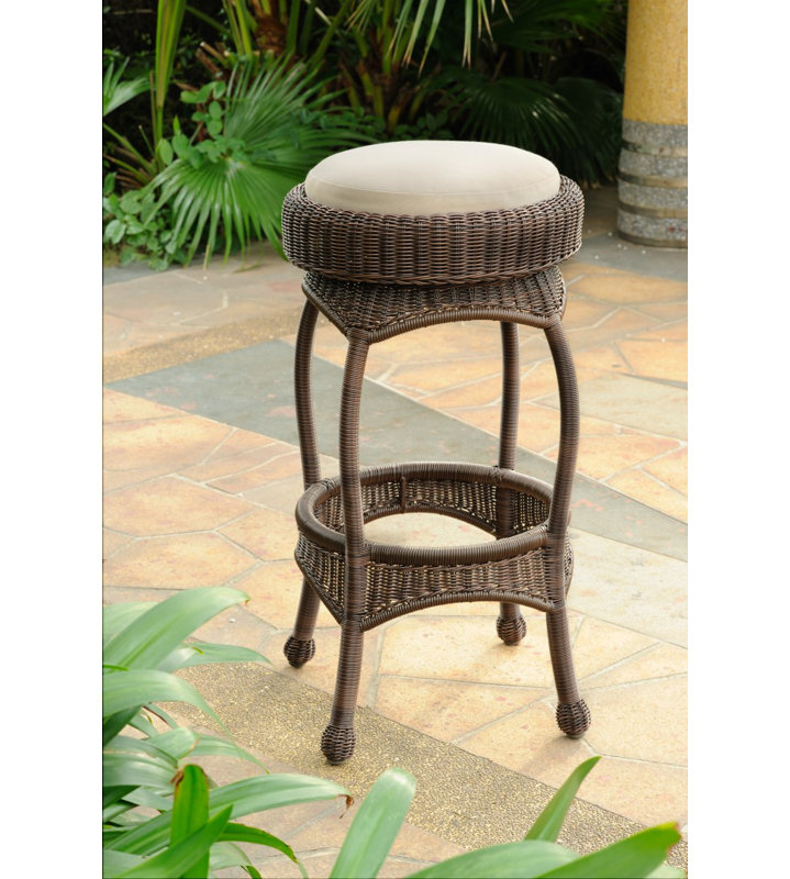 Carli Wicker Outdoor Stool with Cushion, Canvas Canvas Sunbrella® Canvas