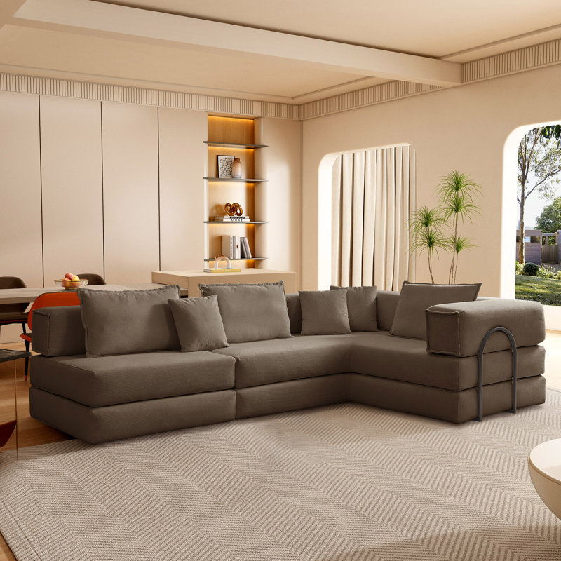 Ensemble de canapé modulaire surdimensionné rembourré, Brun
