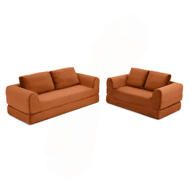 2-In-1 Folding Convertible Sofa Bed, Modern Corduroy Sleeper Couch With 2*Pillows, Futon Modular Upholstered Boneless Sofa Set With Pull-Out Bed,Folding Floor Modular Couch For Living Room