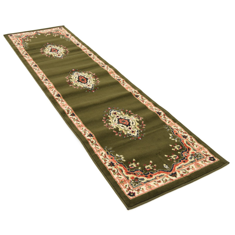 Tapis oriental noir Balthrop, Green, Tapis de couloir 2 pi 2 po x 8 pi 2 po