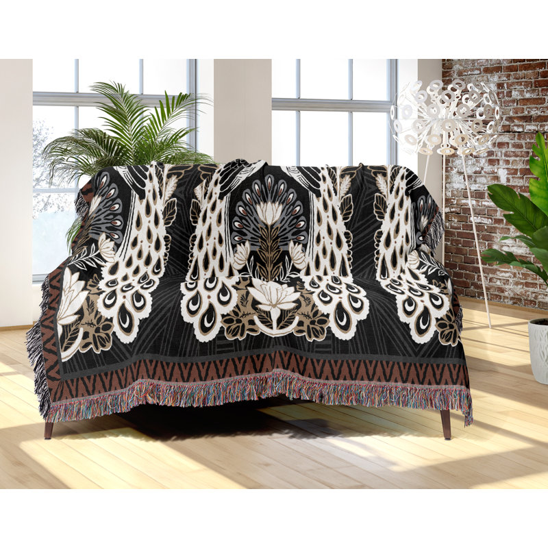 Jeté en mélange de coton Piya Peacock, Noir, L 80 po x l 60 po