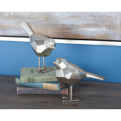 Glam Polystone Faceted Bird 2 Piece Sculpture Set